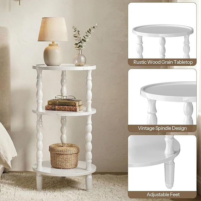 HOOBRO Round Side Table for Small Space, 3-Tier Small Round End Table