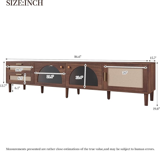 Merax Rattan TV Stand with LED Lights, Solid Wood Feet, Living Room, Bedroom