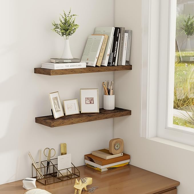 Fun Memories Floating Shelves for Wall, 22.5" Rustic Wood Deep Wall Mounted
