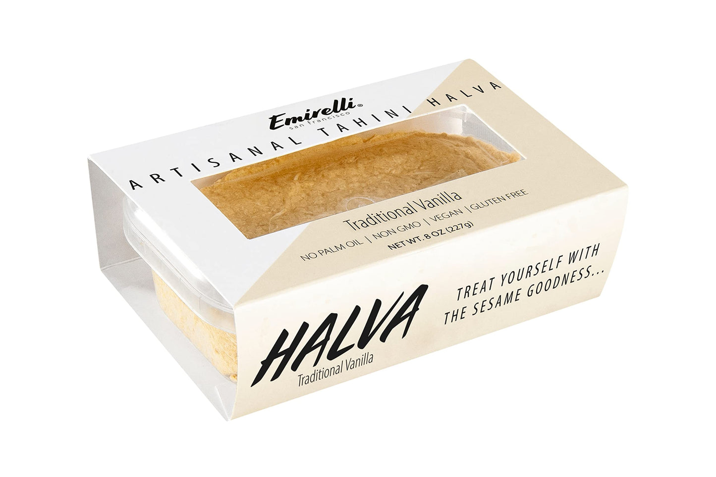 Emirelli Artisanal Halva Dessert β Authentic Middle Eastern Candy Turkish Sweets β Vegan Candy 55%-Tahini Halwa - Halvah Traditional International Sweets β Tasty Traditional Vanilla Flavor, Pack of 1