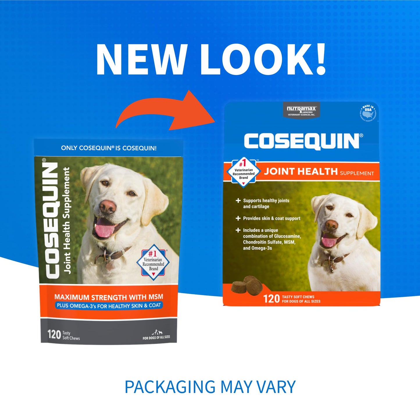 Nutramax Cosequin for Dogs Joint Health Supplement, Contains Glucosamine, Plus Chondroitin, MSM and Omega-3s, Supports Joint and Skin and Coat Health, Soft Chews, 120 Count