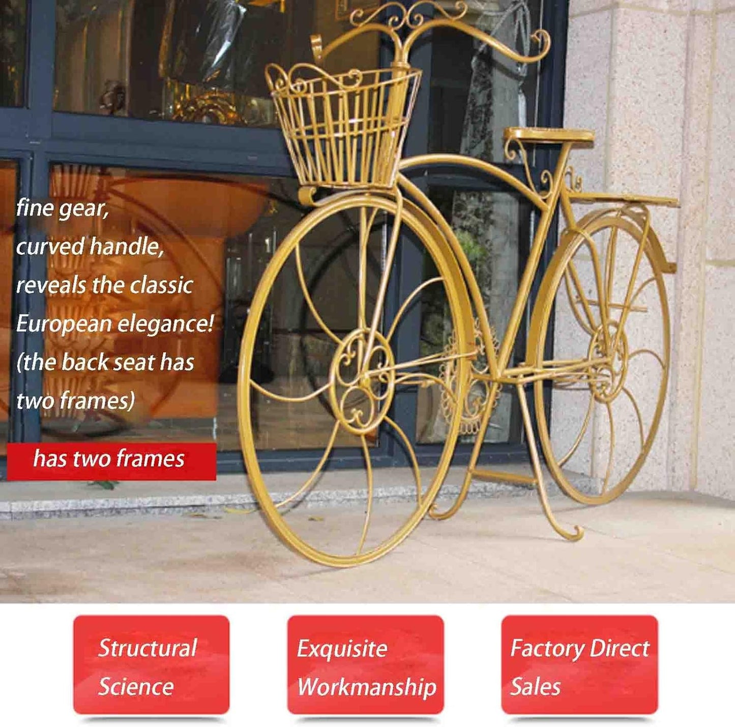 piudoiliy Iron Bicycle Flower Rack, Metal Floor Flowerpot Rack,Outdoor Plant Stand,Great Gift for Plant Lovers,with 3 Baskets (Green)