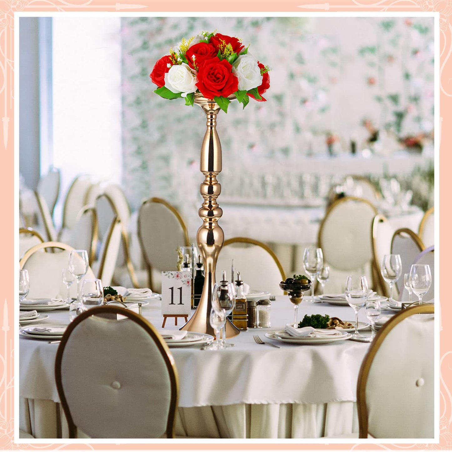 Rtteri 24 Pcs 20 Inch Tall Wedding Flower Stand Wedding Centerpieces for Table Metal Centerpiece Stand Flower Vase Floral Arrangement Holders for Reception Birthday Party Hotel Home Decoration (Gold)