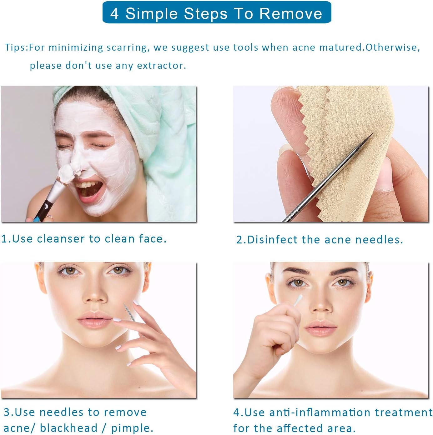 5PCS Blackhead Remover Comedone Extractor, Curved Blackhead Tweezers Kit, Professional Stainless Pimple Acne Blemish Removal Tools Kit for Manual