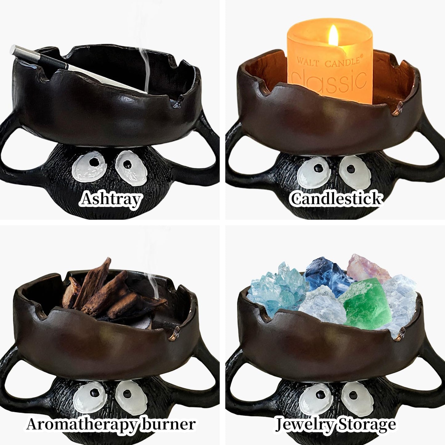 Funny Ashtrays, Resin Cartoon Soot Sprite Holders for Tealight Candle/Crystal/Jewelry/Keys for Home Decor, Unique Gag Gifts for White Elephant/Housewarming//Father's Day/Halloween/Christmas, Black