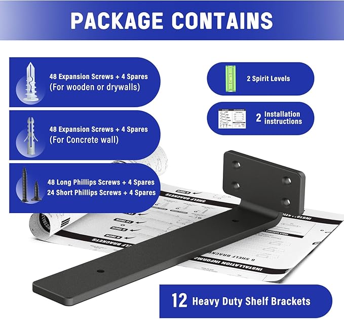 Goovilla Shelf Bracket, Heavy Duty Floating Shelf Brackets 10 inch Long
