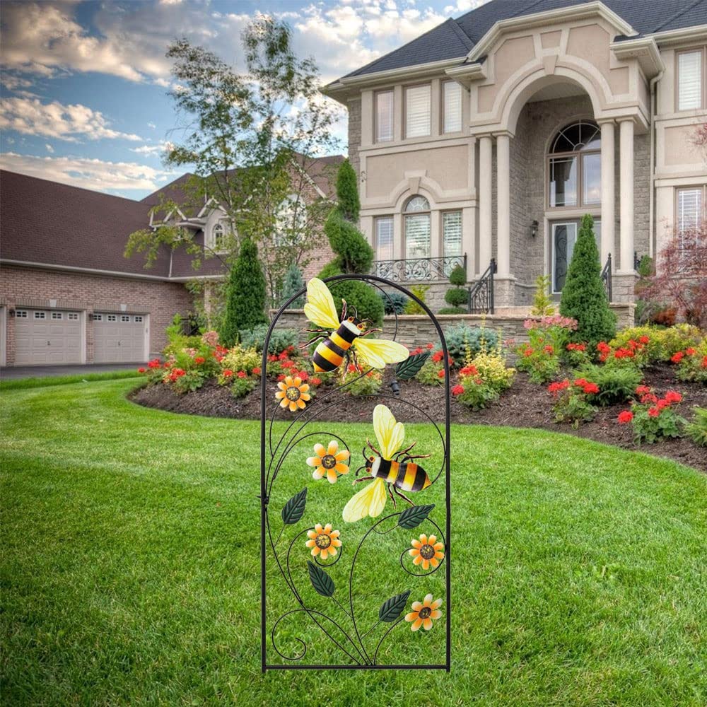 Garden Decor for Outside, YEAHOME 33 Inch Decorative Garden Stakes with Flowers Bees, Metal Spring Garden Decorations Yard Art for Outdoor Patio Yard Lawn Backyard