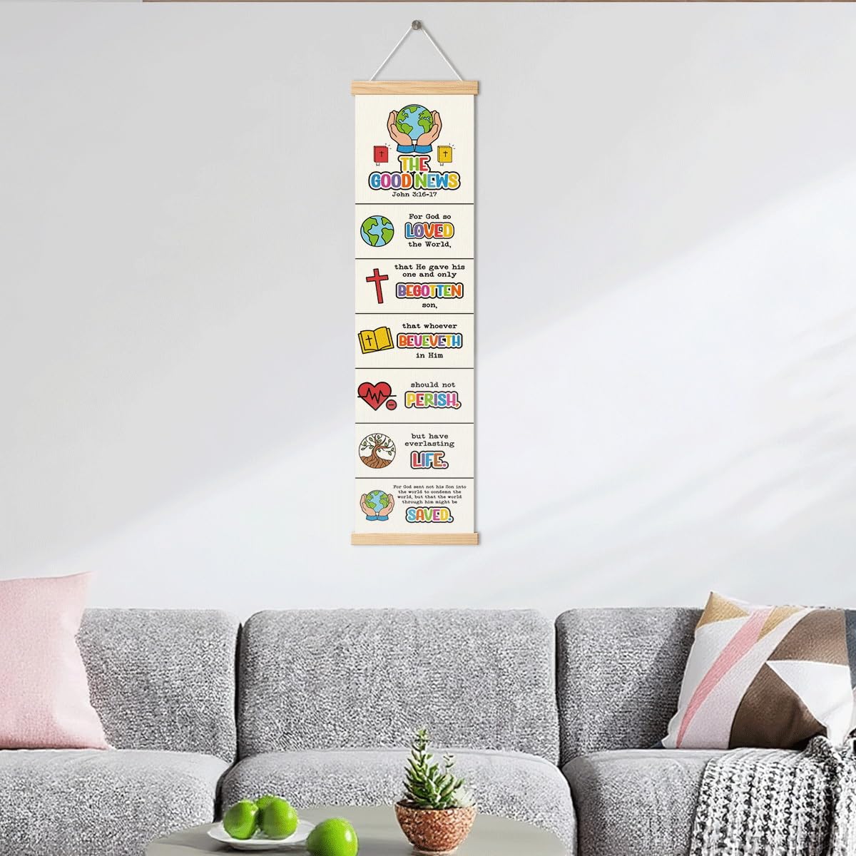 Christian Canvas Poster, The Good News John 3:16-17 Poster, Wall Decor Art, Bible Verse Decoration for Room, Farmhouse Home Church Decor, Family Hanging of Scripture and Words Decorations 03