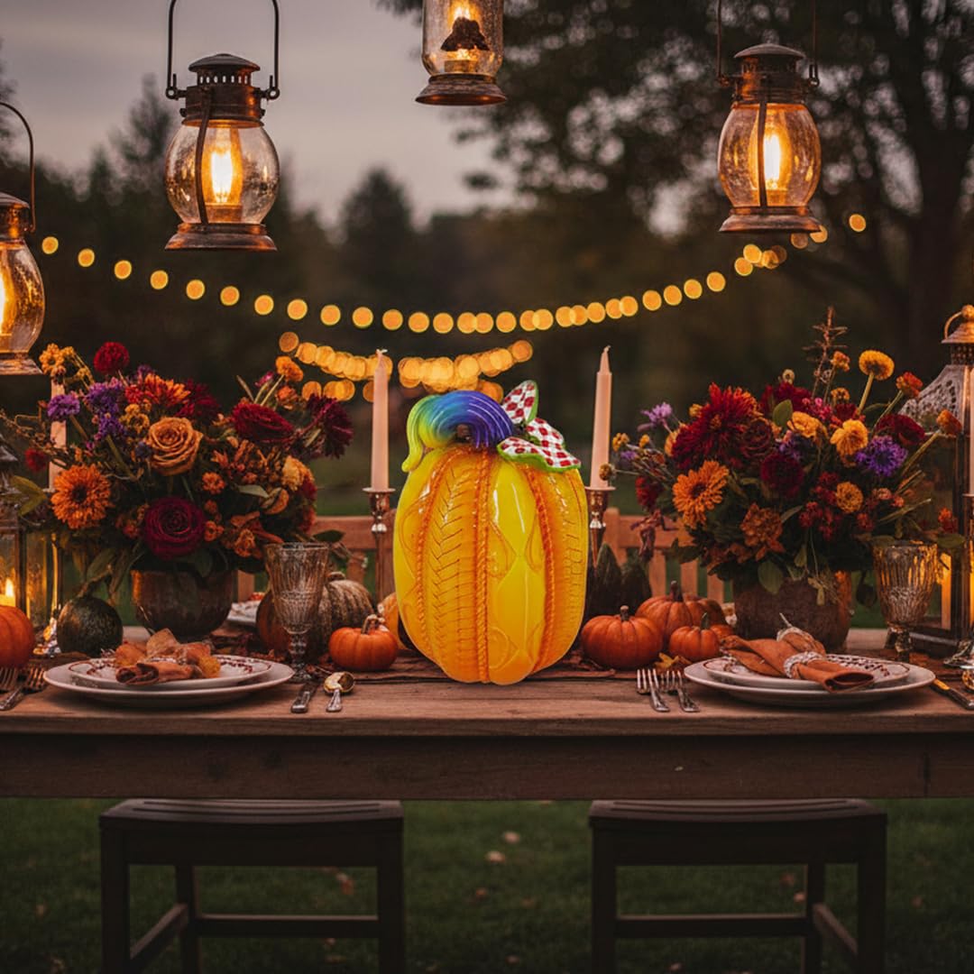 SEAKINGDOM YHH Premium Handmade Pumpkin Statue - 7 Inch Fall Harvest Decor, Resin Sculpture for Thanksgiving Centerpiece, Halloween Tabletop, Mantel & Bookshelf Display (Yellow)