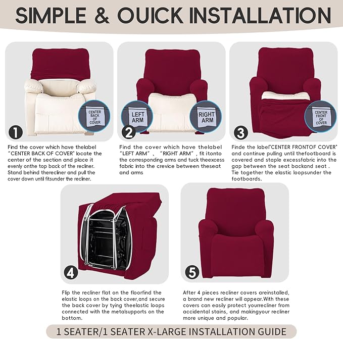 Recliner Chair Covers, 4-Piece Stretch Geometric Strokes Jacquard Reclining