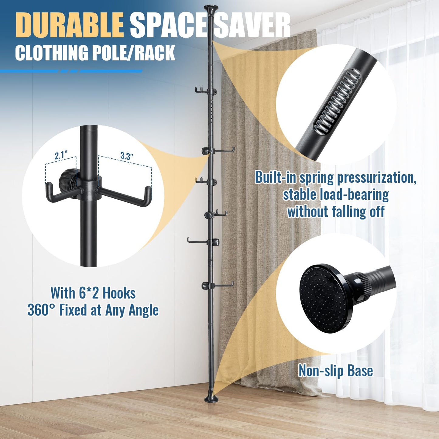 EUIJOIP Coat Rack Freestanding with 12 Hooks - Multi-Purpose Organizer for Entryway, Bathroom, Corner & Plant Storage, No Drilling, Height Adjustable, Stainless Steel