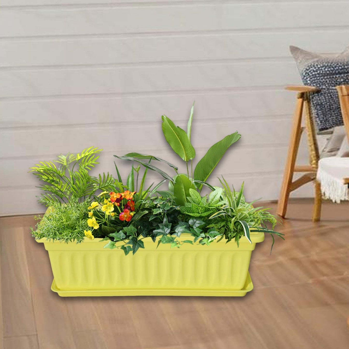 Sdlnklm Rectangular Planter Box for Gardening on Balcony Or Deck, Yellow