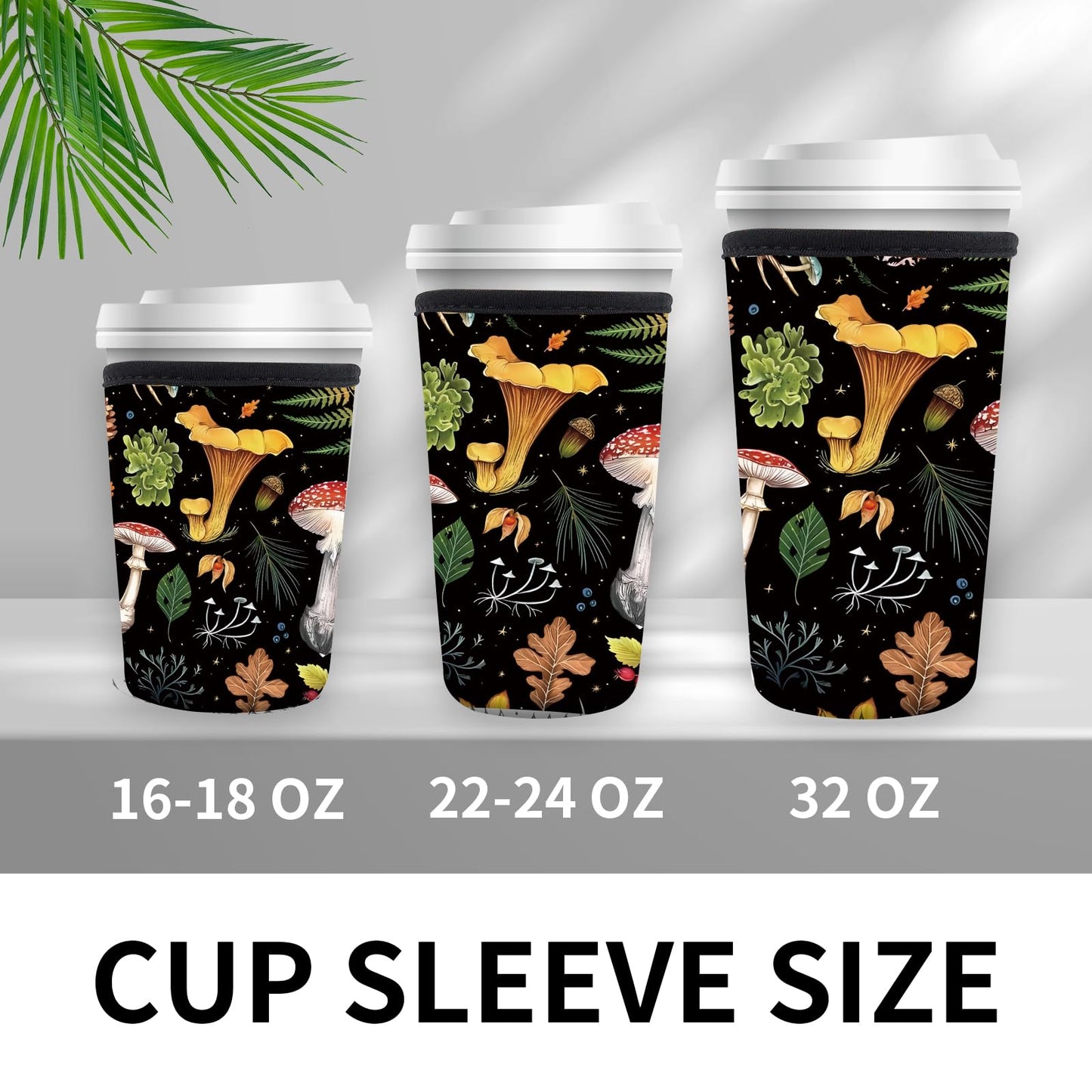 DAORJWL 3 Pack Reusable Insulated Neoprene Sleeve for Iced & Hot Drinks, Cute Durable Iced Coffee Cup Sleeve, Beverage Holder for Iced Coffee Luxuious Mushroom