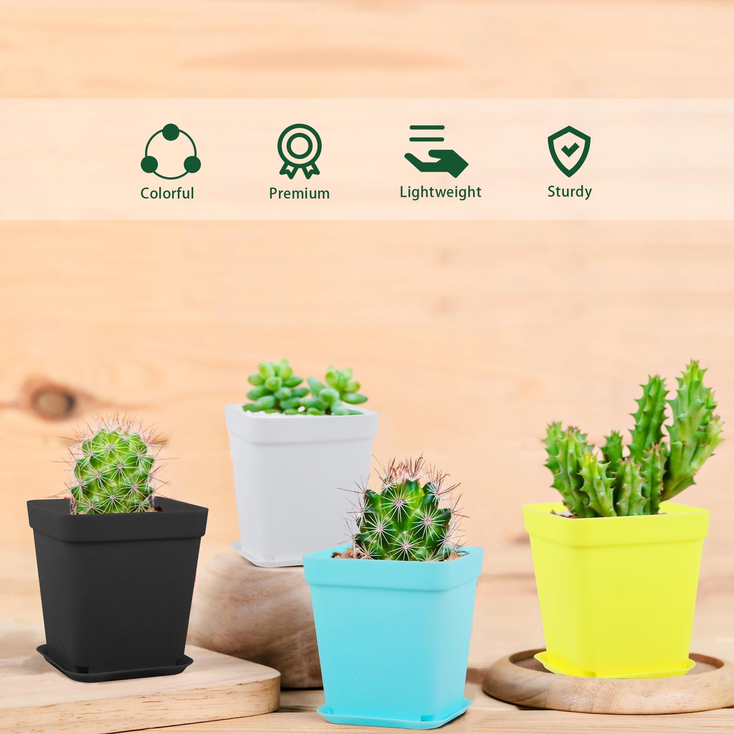 Hahood 160 Pieces Square Flower Plant Pots 3 Inch Flower Seedling Nursery Pots with Pallet Colorful Mini Plastic Planters with Labels and Tools for Room, Garden, Office and Balcony, 8 Colors