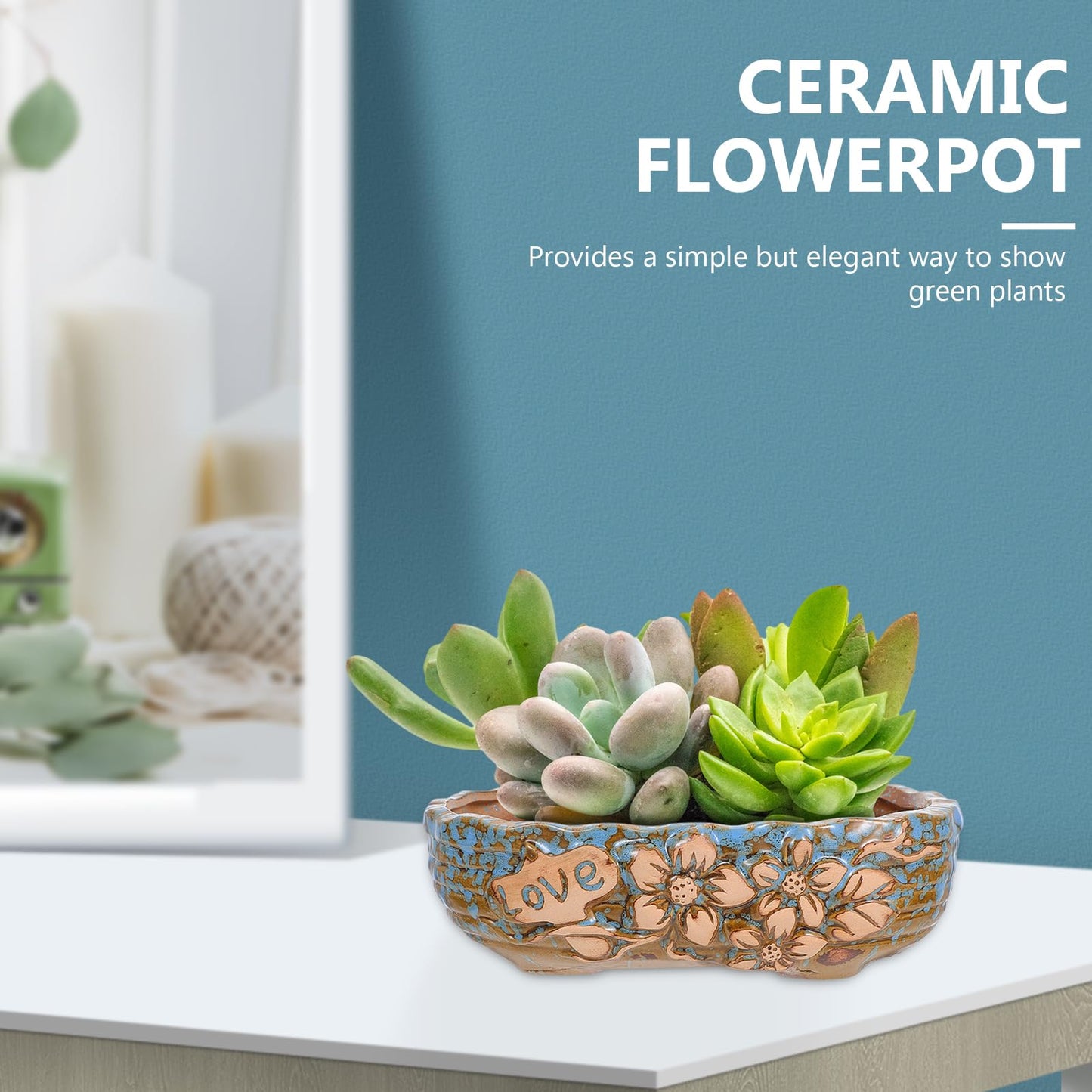 Operitacx 7.48 Inch Ceramic Succulent Pot, Large Succulent Planter for Plant Windowsill Office Desk