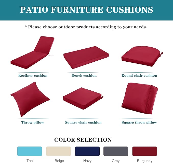 Chaise Lounge Cushion Outdoor, Waterproof and Stain-Resistant Lounge Deck