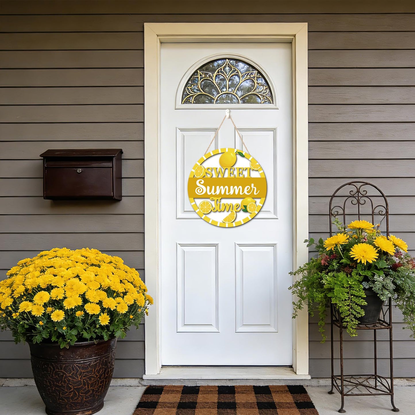 HOURIA 3D Lemon Wooden Door Sign,Sweet Summer Time Welcome Wreath Sign Front Door Decor,Summer Lemon Decorations for Home Kitchen Classroom,11.4"X11.4"