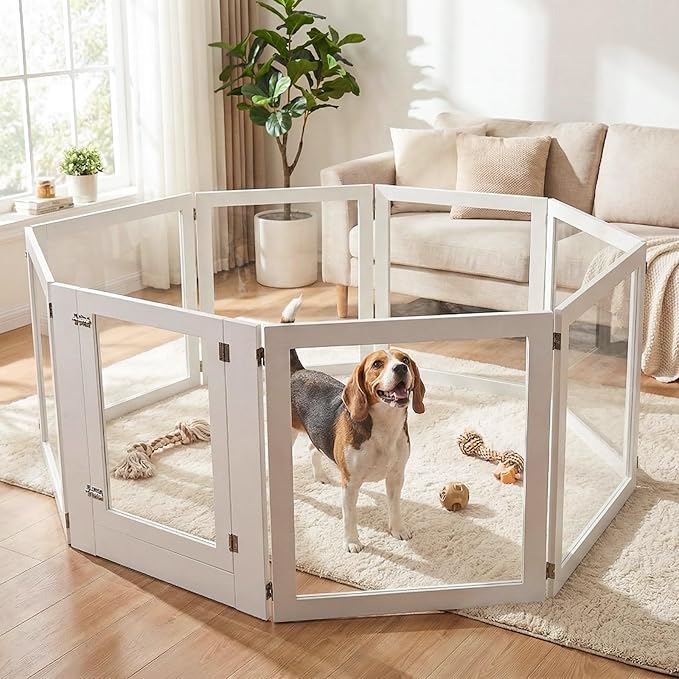 Heavy Duty Clear Acrylic Dog Playpen for Small/Medium Pets ā 32" High Clear Pet Pen with Sturdy Metal Frame, Walk-in Kennel, Expandable Indoor & Outdoor Pet Play Yard