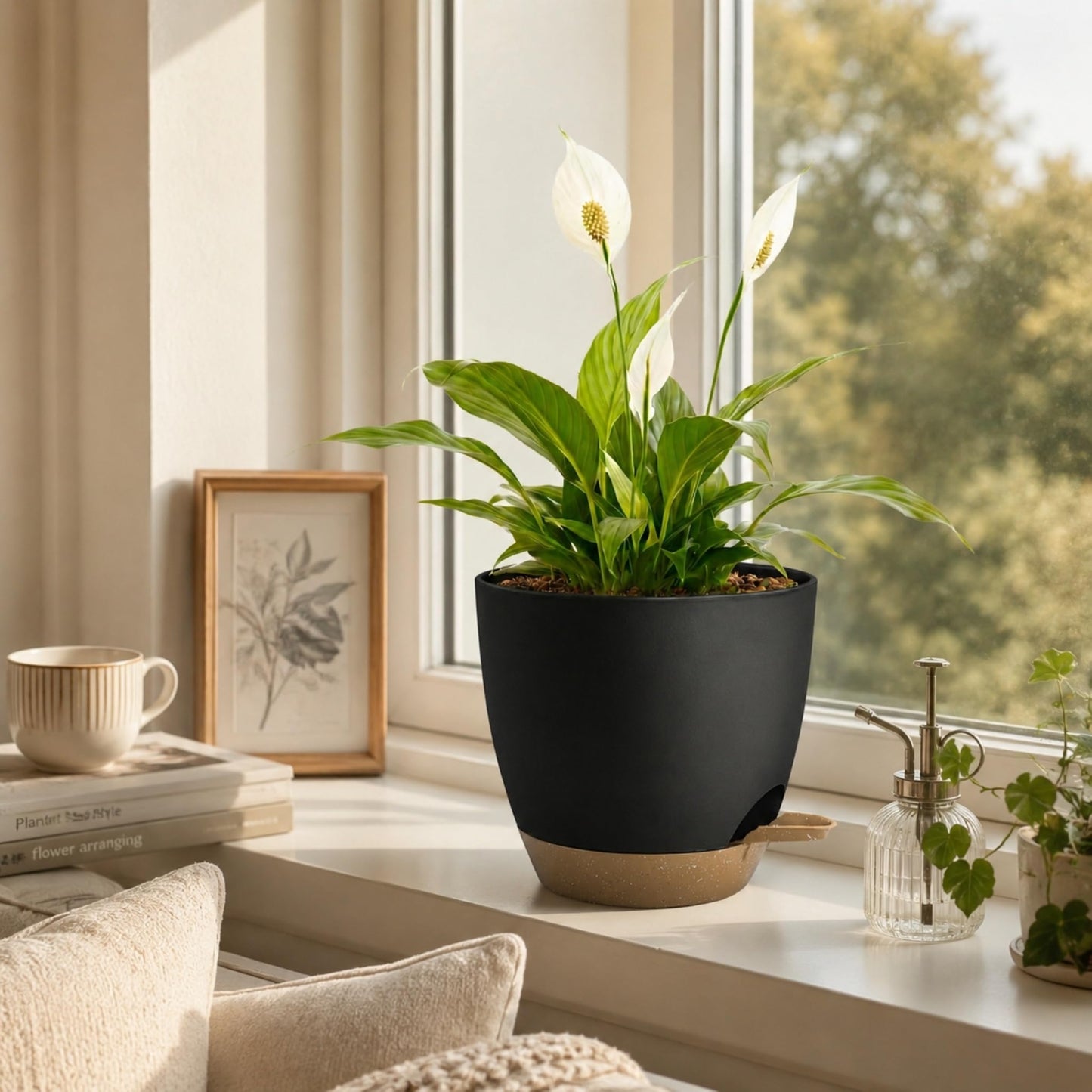 Hylitong Plant Pots 8/7.5/7/6.5/6 Inch Self Watering Pots,5 Pack Planters with Drainage Holes and Saucers,Plastic Flower Pots,Nursery Planters for Indoor Outdoor Plants (Black)