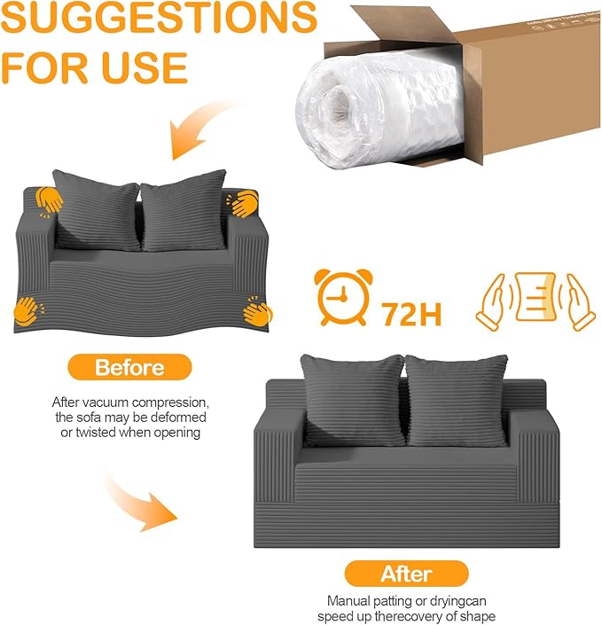 Erament Convertible Sofa Bed, Loveseat Folding Floor Futon Sleeper Sofa Couch