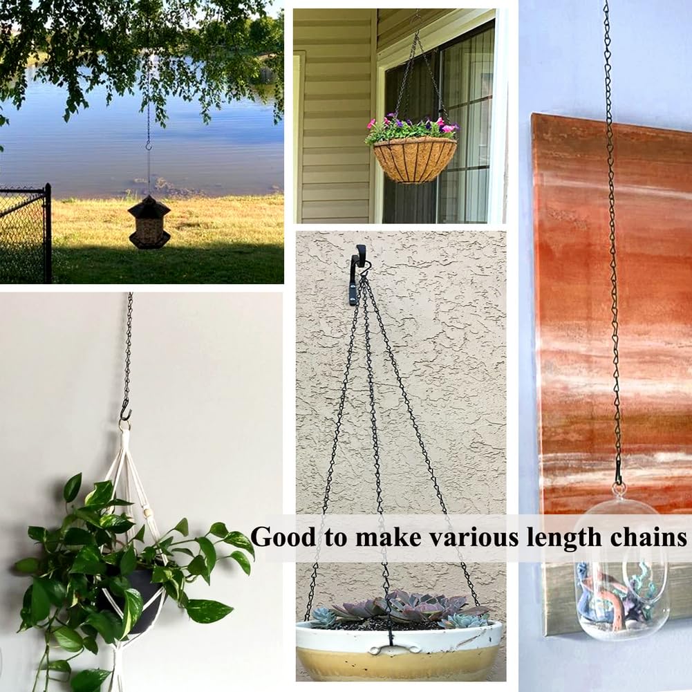 YINGFENG 236 Inch Black Metal Hanging Chains and Hanging Basket Hooks Set for Bird Feeders, Birdbaths, Planters, Grow Lights, Lanterns, Wind Chime and Ornaments, Eye Screws, Chain Hooks DIY