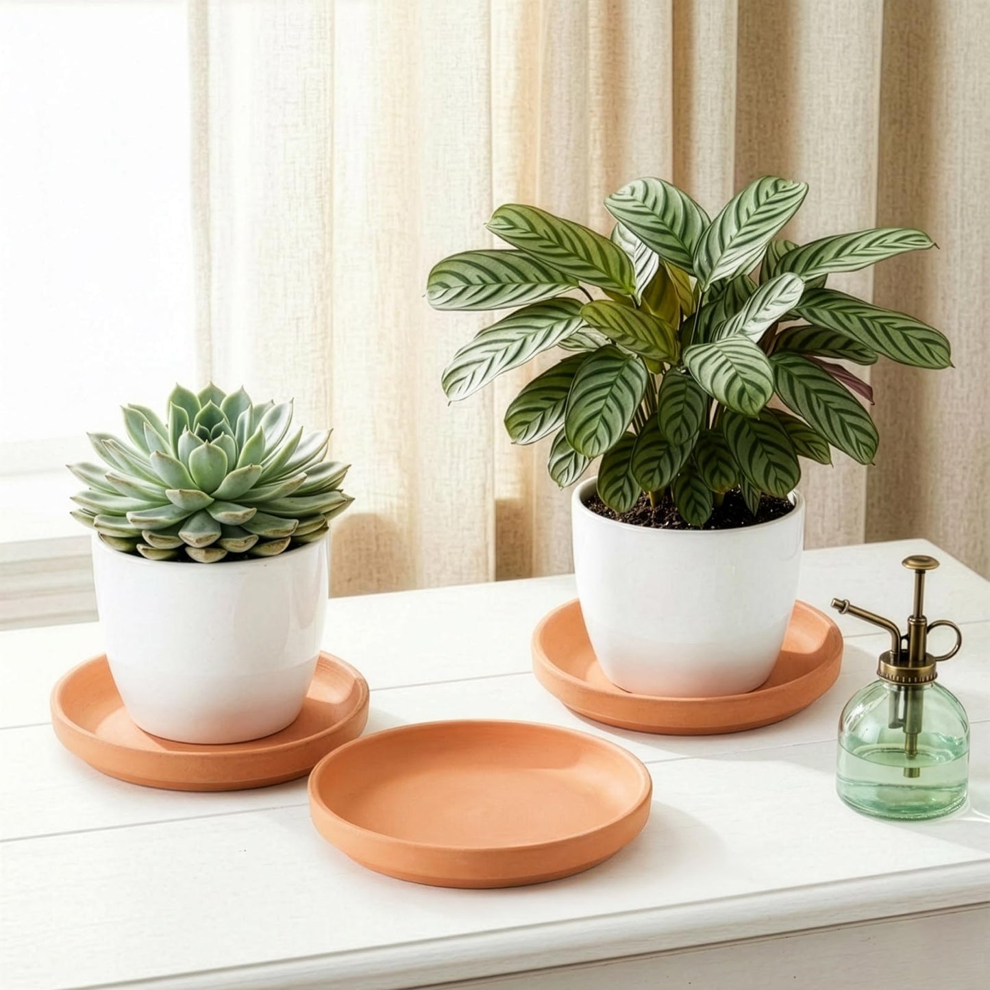 Suwimut 4 Pack Terracotta Plant Saucer Pots Tray, 9 Inch Large Round Planter Saucers for 8 Inch 8.5 Inch 9 Inch Flower Pot with Drainage Hole, Clay Drip Tray for Indoor & Outdoor Plants