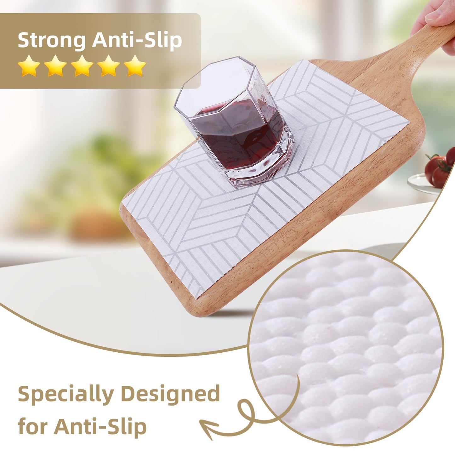 Shelf Liners for Kitchen Cabinets 12in x 30FT, Non Adhesive Cabinet Liner Strong Non-Slip Thickened Silver Geometric Easy to Clean for Shelf, Cabinet, Refrigerator with Knife and Tape Measure