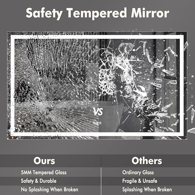 60 x 36 Inch Smart LED Bathroom Mirror,Dimmable Front + Backlit Illumination