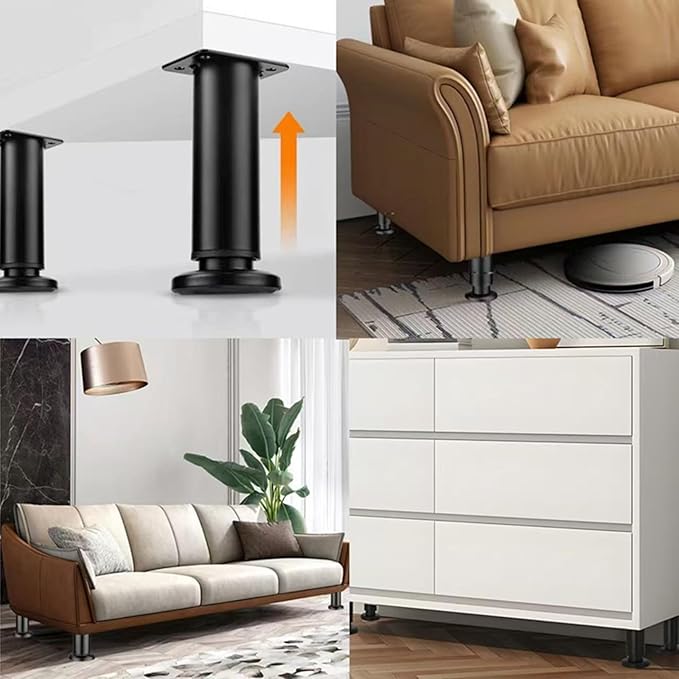 4PCS Adjustable 4.7-7.08 Inch Metal Furniture Legs Black Furniture Replacement