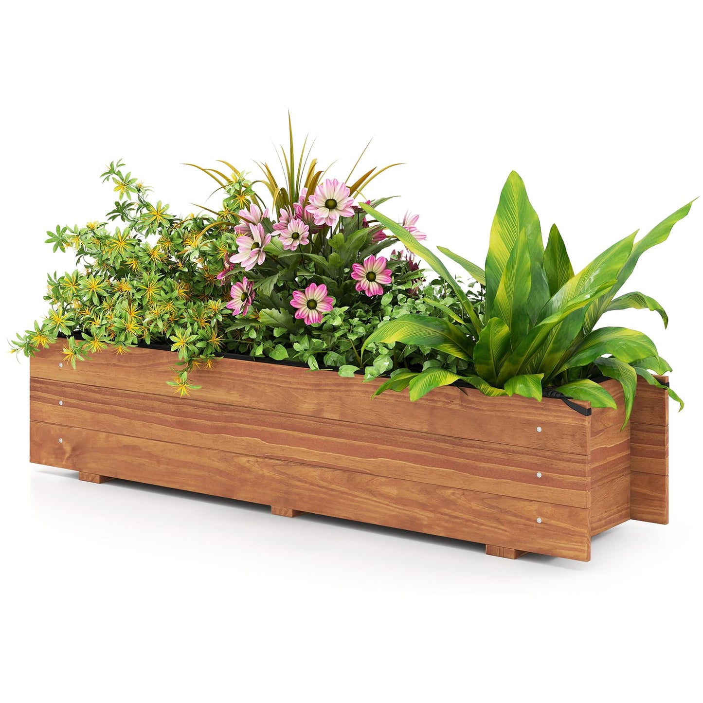 S AFSTAR Raised Garden Bed, 44" x 11" x 10" Wood Rectangle Planter Box with Drainage Holes, Water-Resistant Paint, Decorative Window Box, Outdoor Garden Bed for Fruit Vegetable Flower Herb, Orange