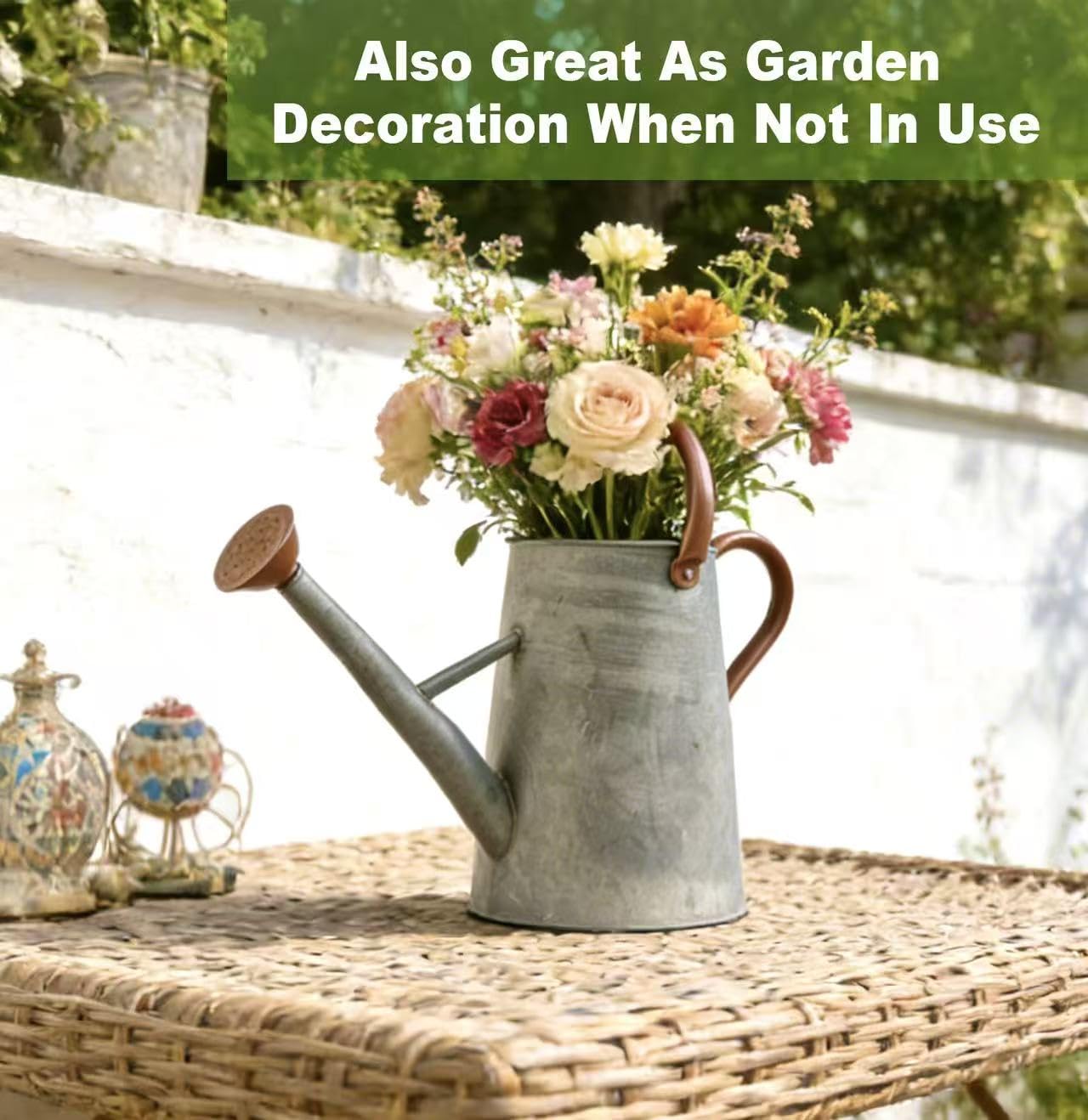 Watering Can for Outdoor&Indoor Plants,1.5 Gallon(5.7L) Metal Watering Can with with Removable Spout,Large Galvanized Steel Garden Flower Water Can Watering Pot with 2 Handles,Rustic Silver