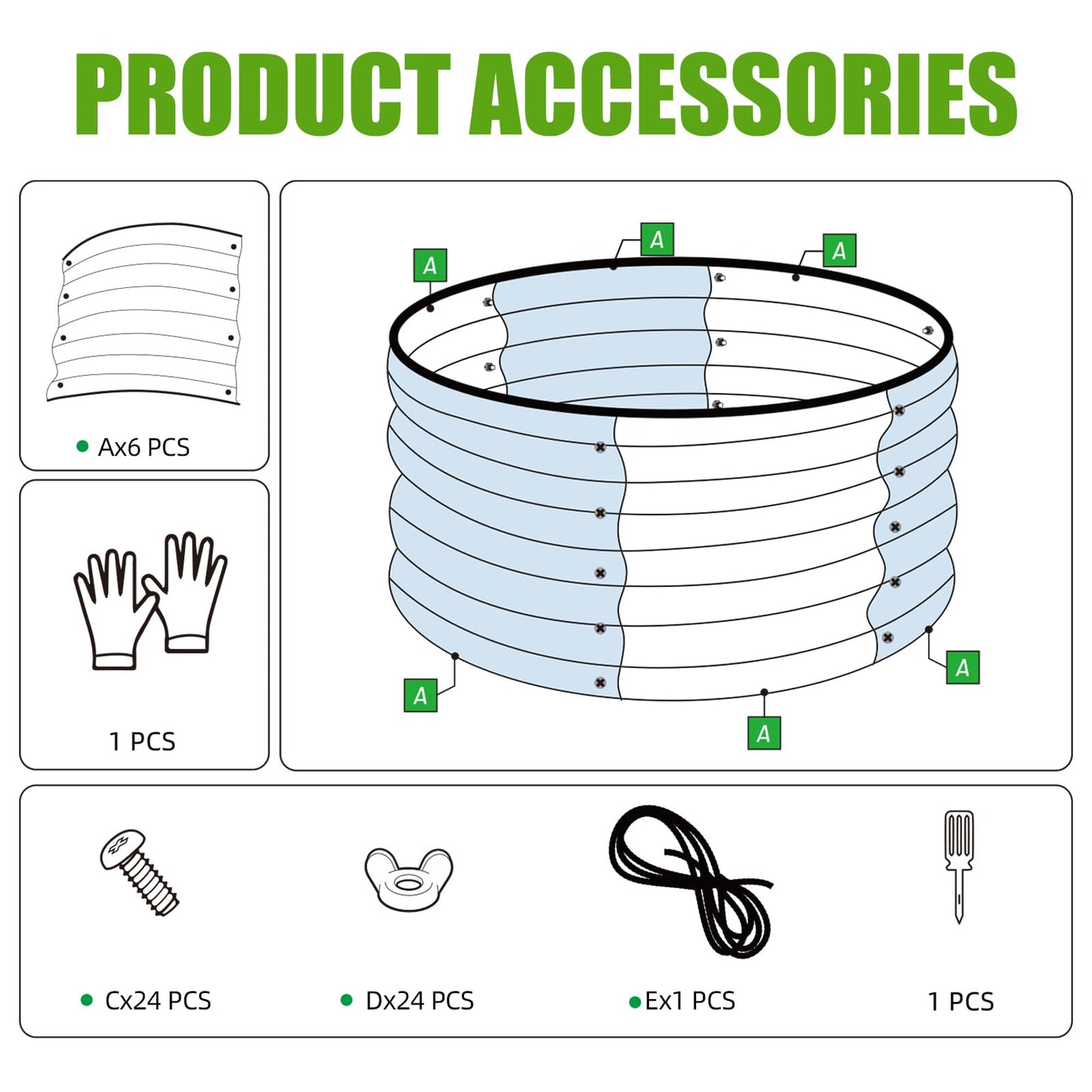 SnugNiture 2x2x1ft Round Galvanized Raised Garden Bed Kit Outdoor, Metal Planter Box for Planting Plants Vegetables, Green