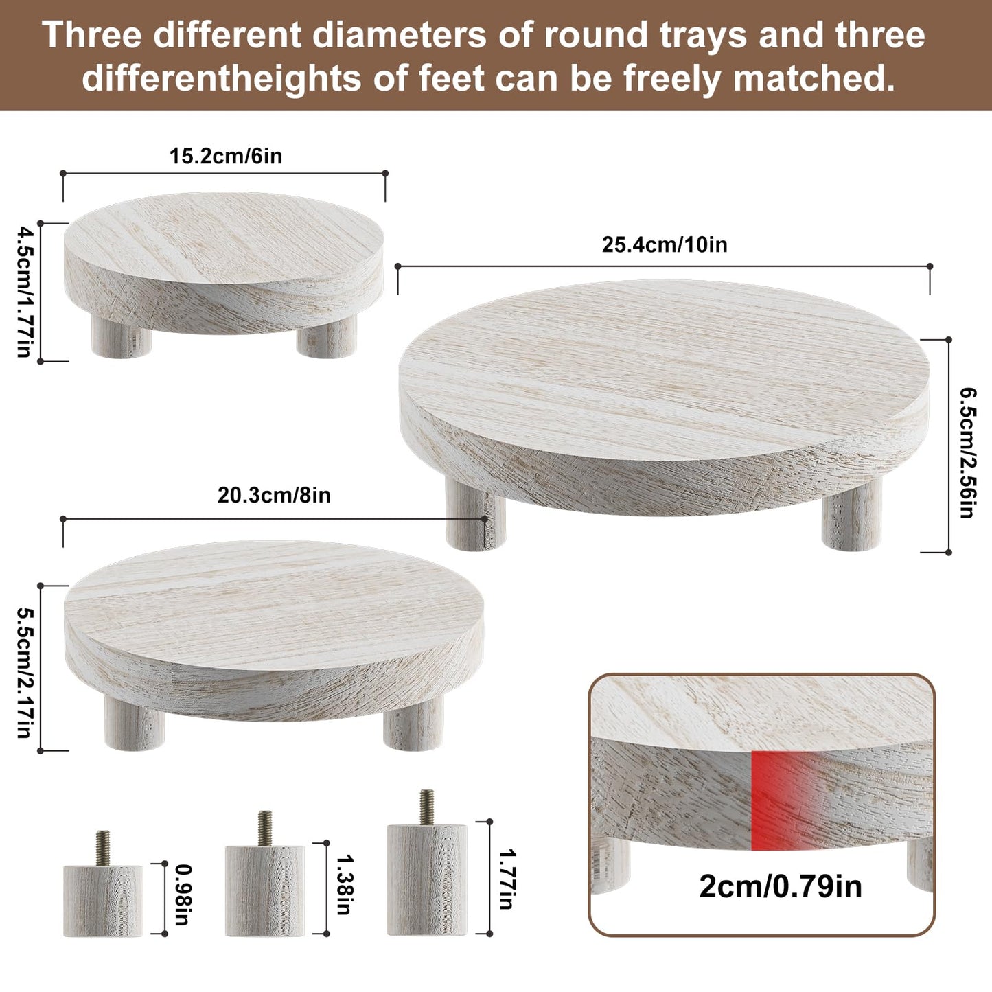 HAWHUV 3 Pcs Wood Plant Stand Indoor Outdoor, Round Wood Riser for Decor 6/8/10" Wooden Stool Display Stand Flower Pot Holder Small Planter Tray Modern Potter Decorative for Desktop Counter Room