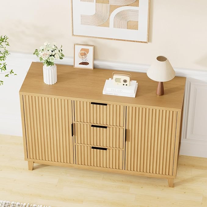 47.2" W Storage Cabinet with 3 Drawers, Fluted Buffet Cabinets with Storage