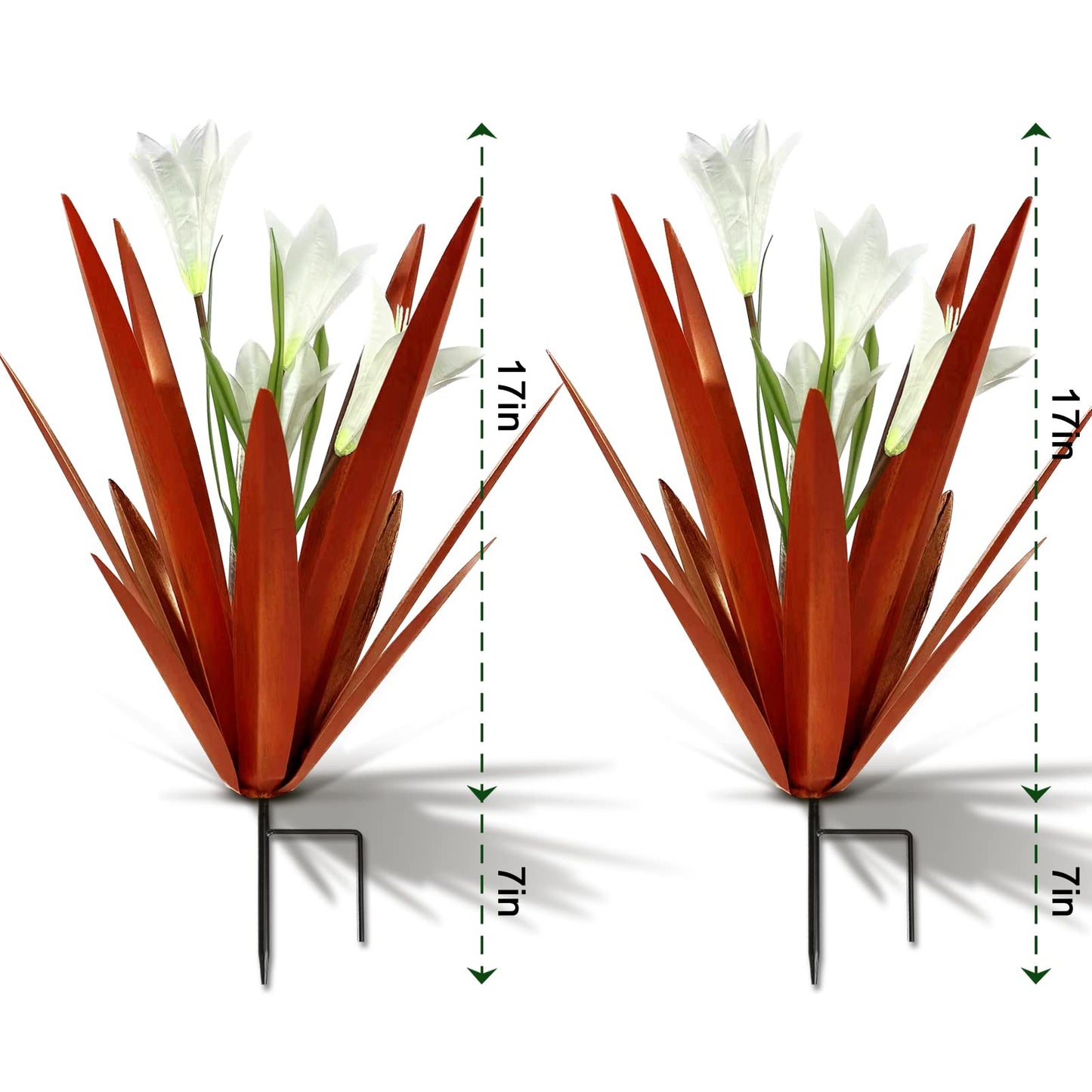 Homight Metal Agave Plant Outdoor Decoration Lily Mexican Yard Art Garden Gift Home Decor Hand Painted Metal Agave Garden Yard Statue, Outdoor Lawn Ornaments (2 Big White Lilies)