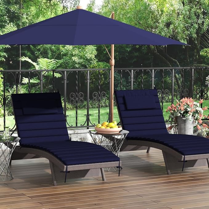 Sundale Outdoor Olefin Quilted Lounge Cushion Set of 2, Patio Foldable Chaise