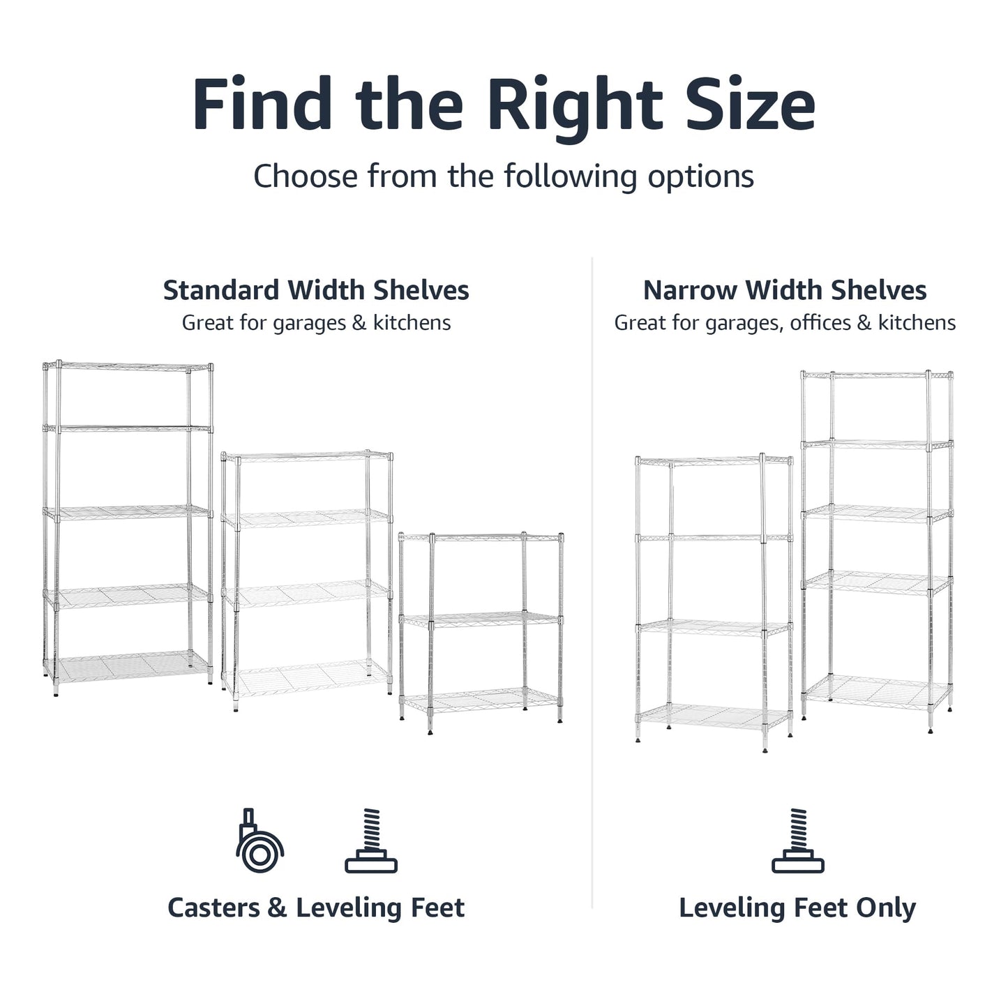 Amazon Basics 5-Shelf Adjustable, Heavy Duty Storage Shelving Unit on 4" Wheel Casters, Easy to Move Portable Wire Shelving, No Tools Needed for Easy Assembly, 30" x 14" x 64.8", Chrome
