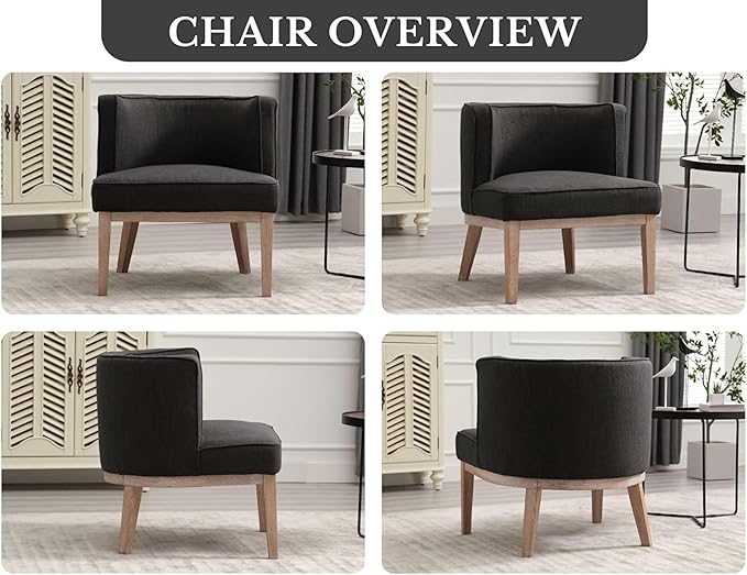 Gray Barrel Chair, Small Round Accent Chair, Comfy Linen Accent Chair
