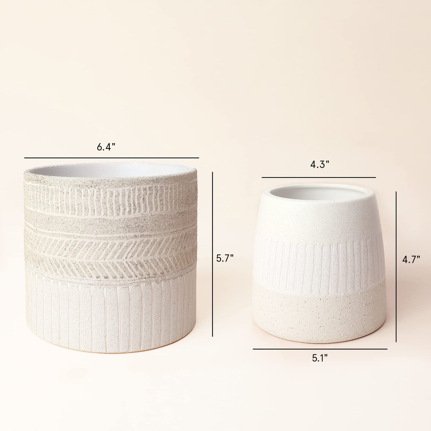 LA JOLIE MUSE Flower Pots Indoor Plant Pot Set of 2, Unique Small Ceramic Plants Planter, 6.4+ 5.1 Inch Planters, Beige