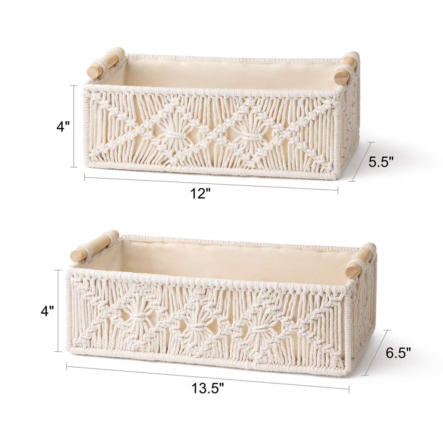 Mkono Macrame Hanging Photo Display with Lights and Macrame Storage Baskets for Bedroom, Living Room, Nursery, Dorm, Teen Girl Gifts, Set of 3
