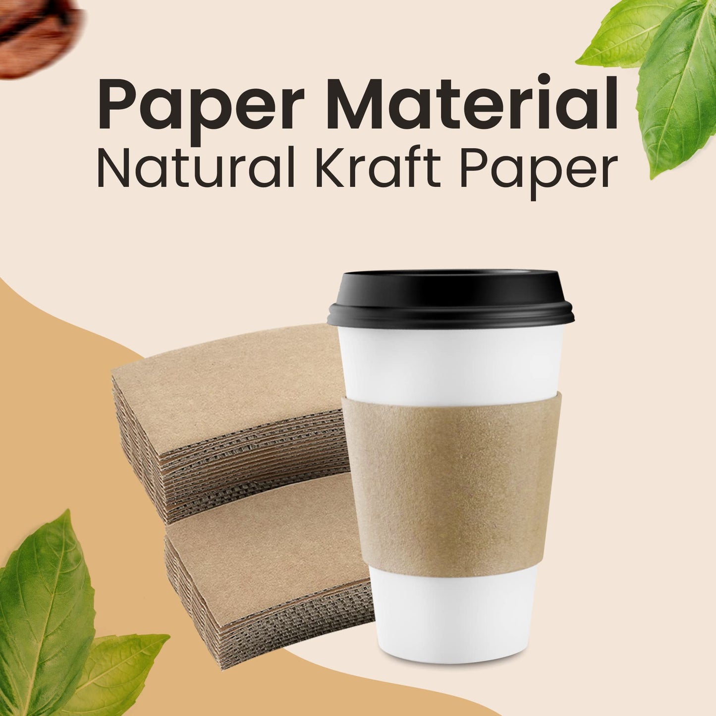 Homelance Coffee Sleeves 500 Pcs – Corrugated Brown Kraft Paper Cups Sleeves Fit 12oz, 16oz, 20oz, 22oz & 24oz Cups – Recyclable & Disposable – Perfect for Hot Drinks in Cafes & Offices (PACK OF 500)