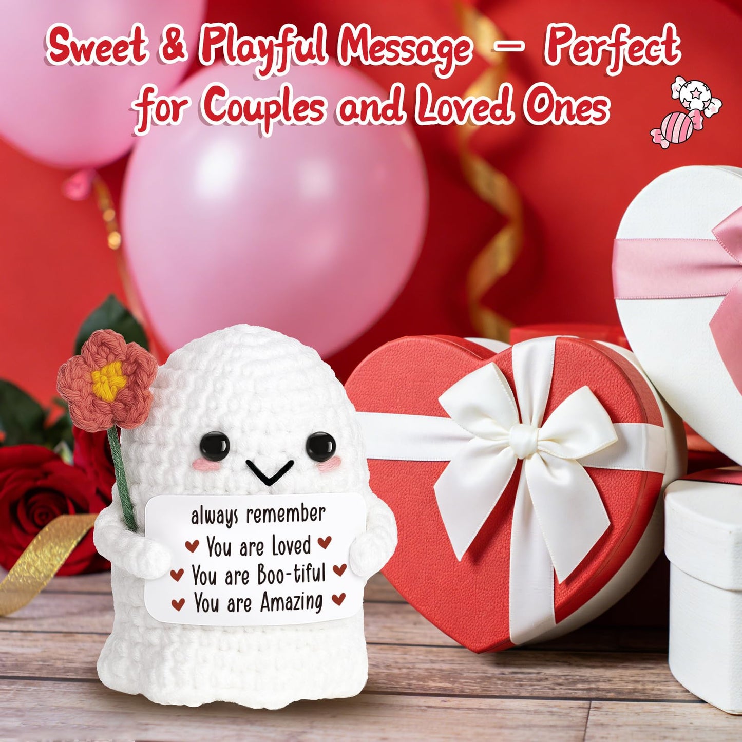You are Loved Positive Affirmation Gifts for Women Her - Inspirational Valentines & Galentines Birthday Easter basket Stuffer for Friends Teens Daughter Grandkids Student - Uplifting Crochet Ghost