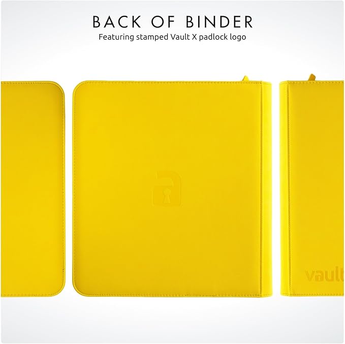 Vault X 12 Pocket Zip Binder, 480 Cards, Exo-Tec Material, 20 Side-Loading Pages (Yellow)
