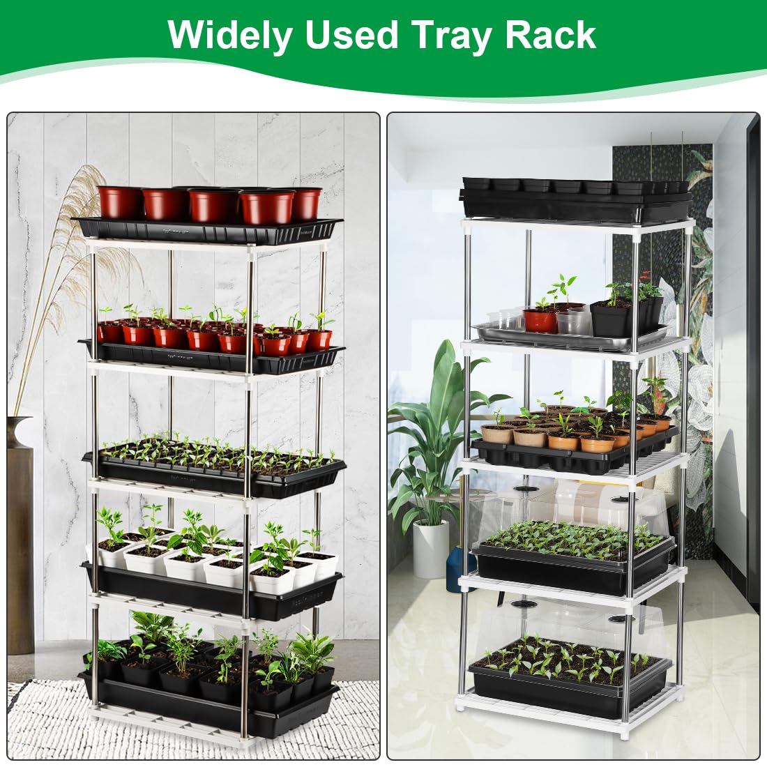 RooTrimmer 5 Layer Seed Starter Tray, Plant Stand, Storage for Nursery Pot Seedling Cell Tray Container Indoor/Outdoor Plant Rack Holder (White)