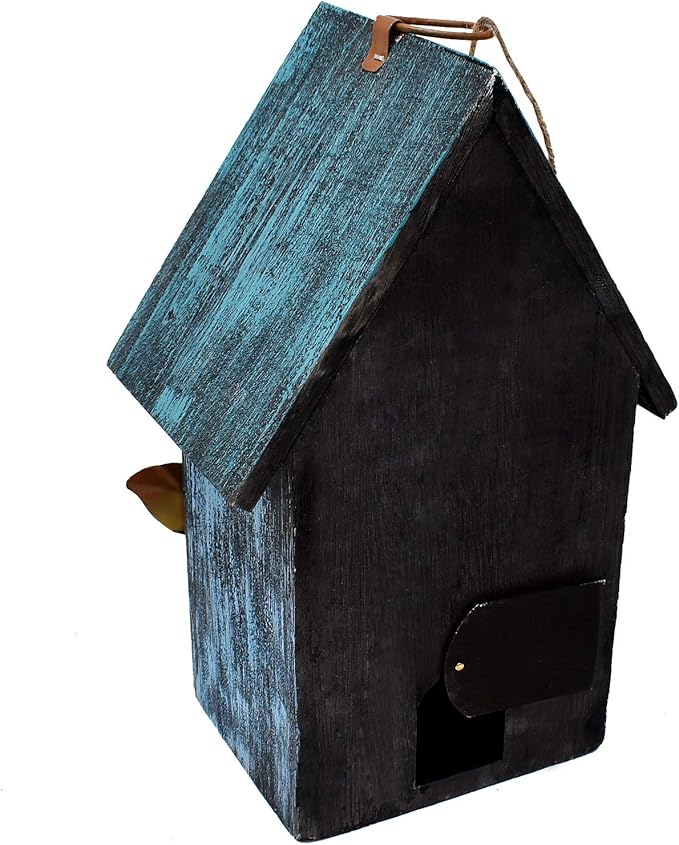 Linfevisi Wooden Bird House Bluebird Nest Box Birds Boxes Home Wood Birdhouses Hanging Outdoor Decorative for Wren Finch Chickadee Sparrows Cardinals Garden Tree 9.37 Inch Tall(Blue)