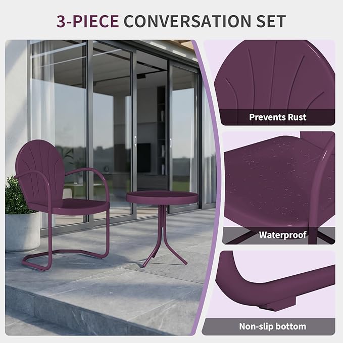 Patio Bistro Set Retro Metal Outdoor Seating Conversation 3 Pieces, 2 C-Spring