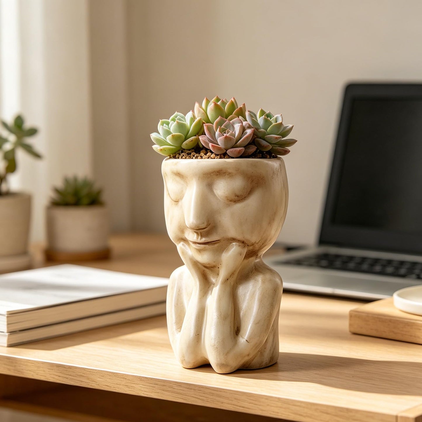 LIUXINJIAN-RHX Face Flower Pots with Thinking Pose, Head Planter Pot for Indoor Plants, Cute Succulent Pots with Drainage Hole, Gardening Gifts for Women Mom Teacher