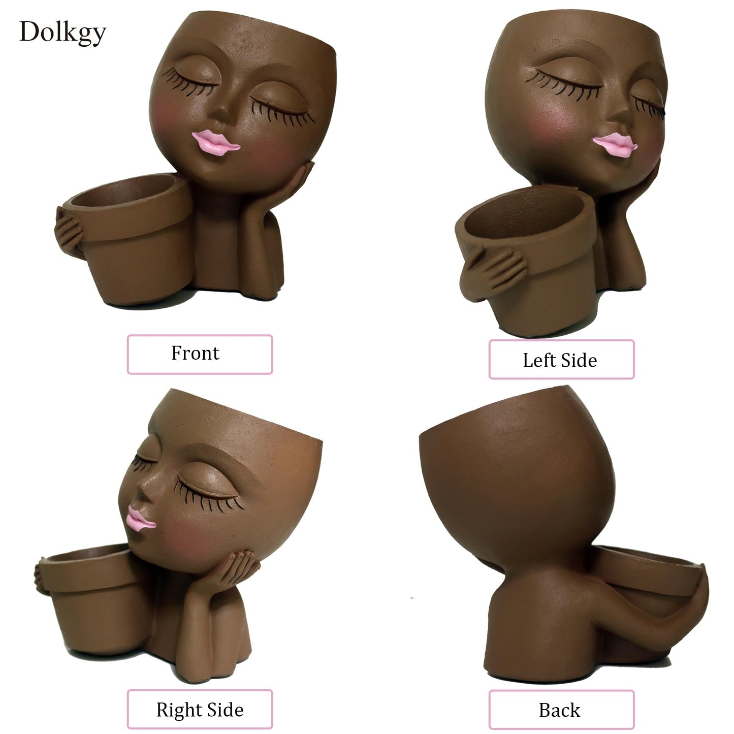 Dolkgy Face Flower Pot Head Planter, Face Planter Black Woman Unique Planters for Indoor Outdoor Plants, Novelty Plant Pots Lady Head Vase with Drainage Hole for Home Garden Succulents Cactus