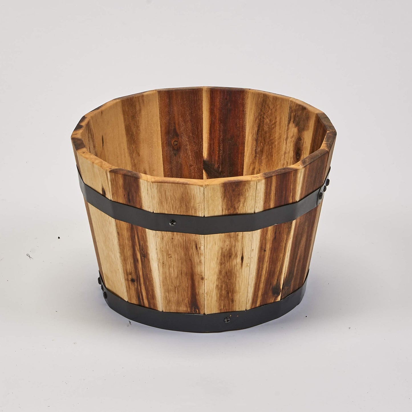 13" X 13" X 8" Tall Wood Barrel Planter with Natural Oil