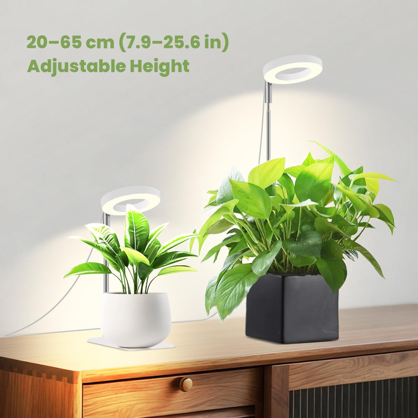 SENCHIKER Plant Lights for Indoor Growing 12V, 660nm-Enhanced Full Spectrum, Small Halo LED Grow Light with Under-Pot Base, Grow Lamp with Timer & Dimming, 6W, 118 µmol/s/m²@15cm(6in), 2 PCS, A7-W-2